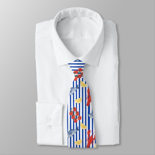 Mediterranean Seafood Market Pattern (2) Neck Tie (Tied)