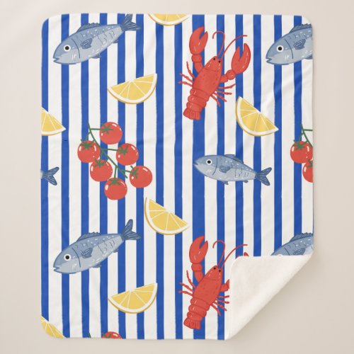 Mediterranean Seafood Market Pattern (2) Sherpa Blanket