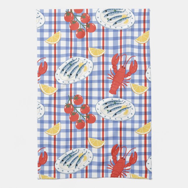 Mediterranean Seafood Market Pattern (3) Kitchen Towel (Vertical)