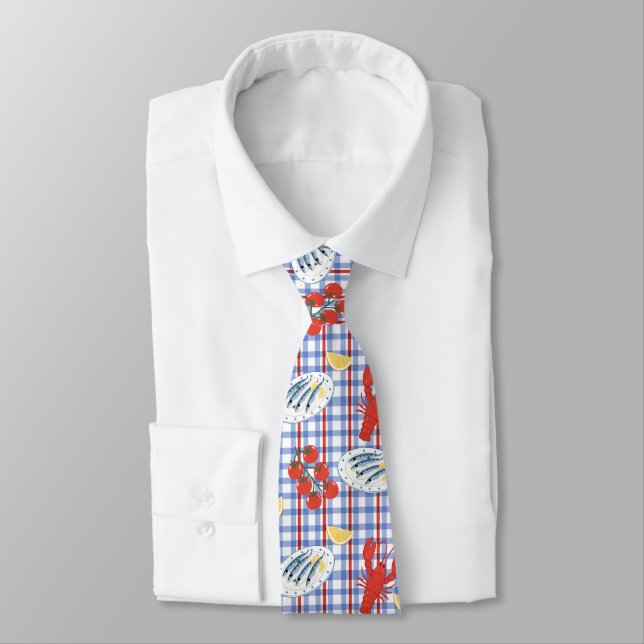 Mediterranean Seafood Market Pattern (3) Neck Tie (Tied)