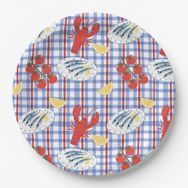 Mediterranean Seafood Market Pattern (3) Paper Plates (Front)