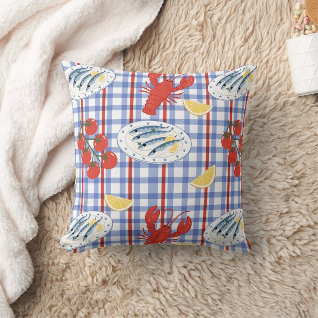 Mediterranean Seafood Market Pattern (3) Throw Pillow (Blanket)