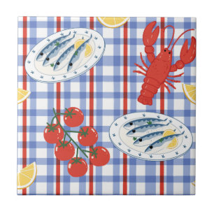 Mediterranean Seafood Market Pattern (4) Ceramic Tile