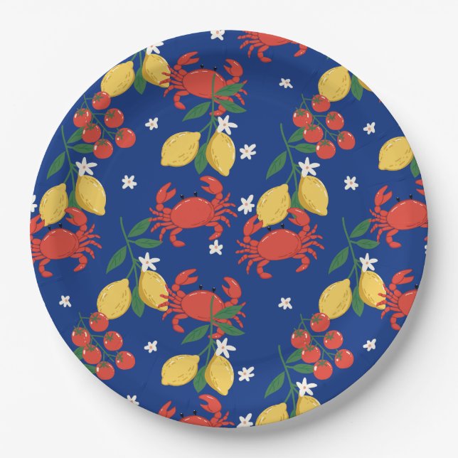 Mediterranean Seafood Market Pattern (4) Paper Plates (Front)