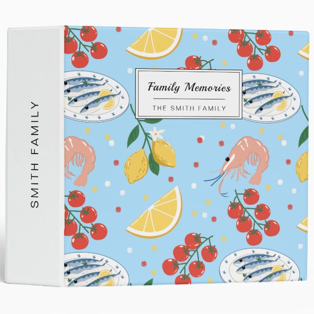 Mediterranean Seafood Market Pattern (5) 3 Ring Binder (Front/Spine)