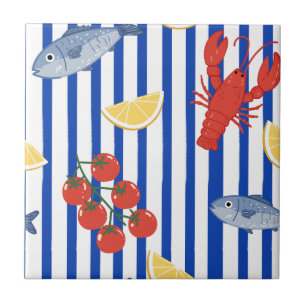 Mediterranean Seafood Market Pattern (5) Ceramic Tile