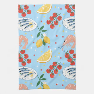 Mediterranean Seafood Market Pattern (5) Kitchen Towel