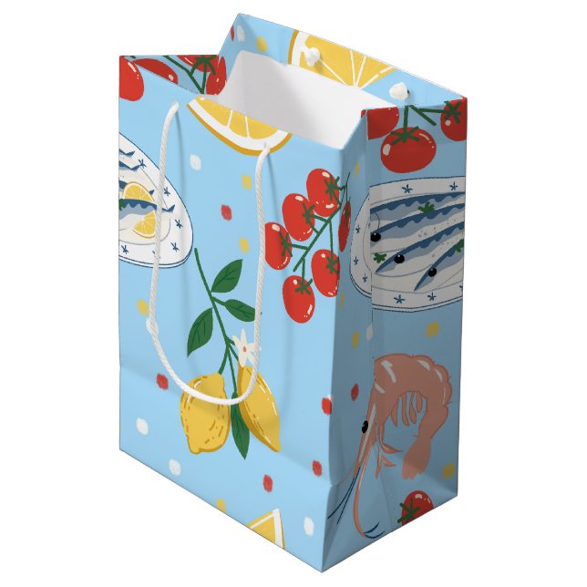 Mediterranean Seafood Market Pattern (5) Medium Gift Bag (Front Angled)