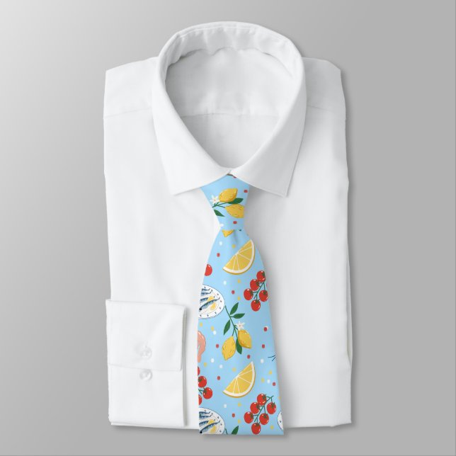 Mediterranean Seafood Market Pattern (5) Neck Tie (Tied)