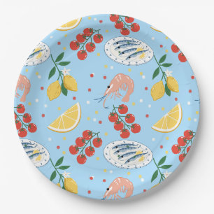 Mediterranean Seafood Market Pattern (5) Paper Plates