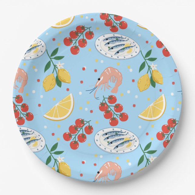 Mediterranean Seafood Market Pattern (5) Paper Plates (Front)