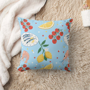 Mediterranean Seafood Market Pattern (5) Throw Pillow