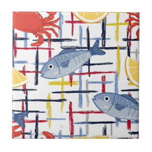 Mediterranean Seafood Market Pattern (6) Ceramic Tile