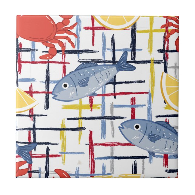 Mediterranean Seafood Market Pattern (6) Ceramic Tile (Front)