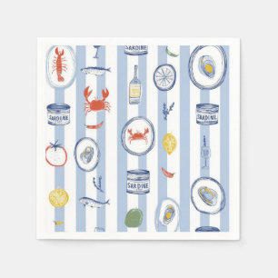 Mediterranean Seafood Sardine Blue Stripe Pattern Napkins