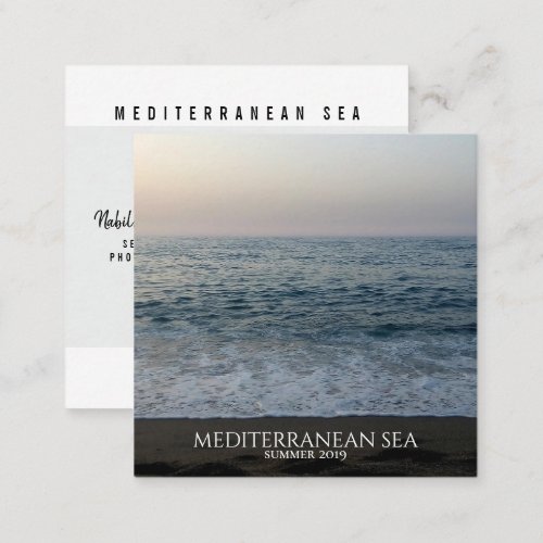 Mediterranean seafront beach modern photography  square business card