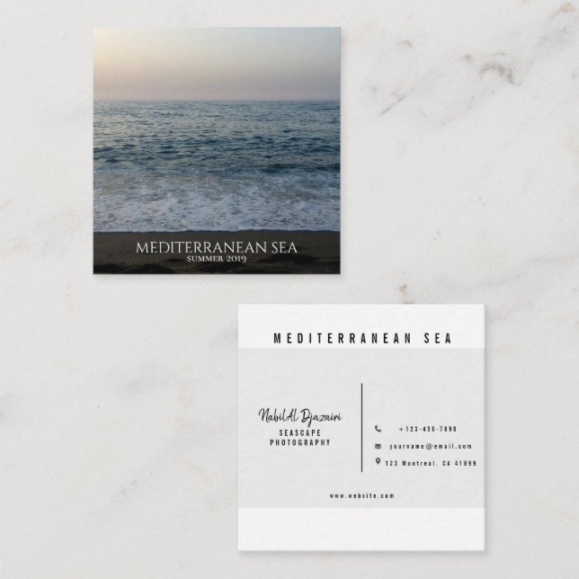 Mediterranean seafront beach modern photography  square business card (Front/Back)