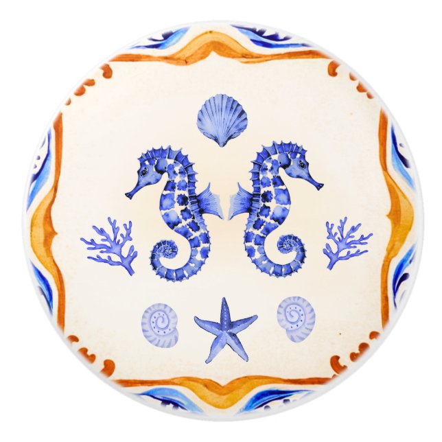 Mediterranean Seahorses Ceramic Knob (Front)