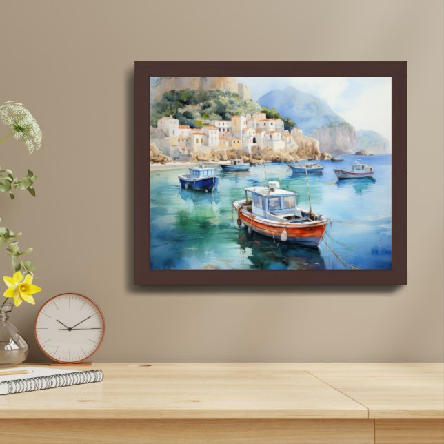Mediterranean Seascapes Oil Paint Design Framed Art (Table Top)