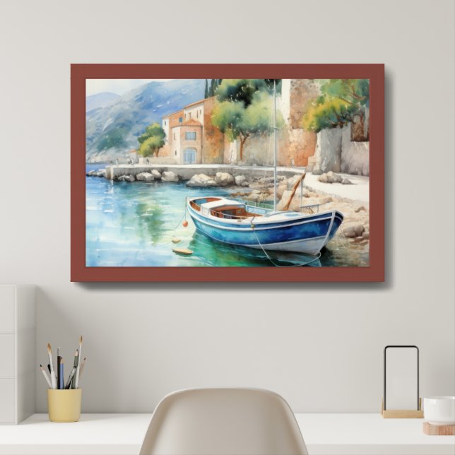 Mediterranean Seascapes Oil Paint Design Framed Art (Home Office)