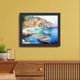 Mediterranean Seascapes Oil Paint Design Framed Art