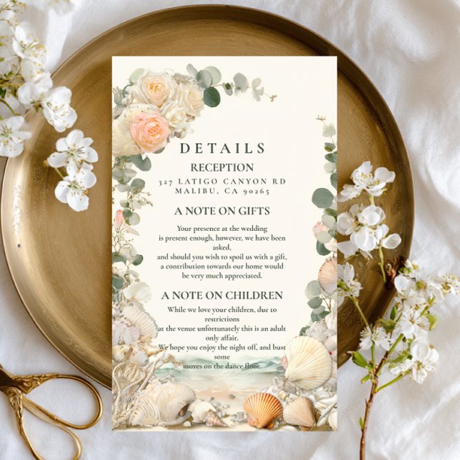 Mediterranean Seashell Botanical Wedding Enclosure Card (Creator Uploaded)