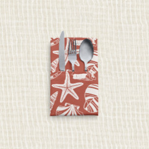 Mediterranean Seashell Toile Sun-Baked Terracotta Cloth Napkin