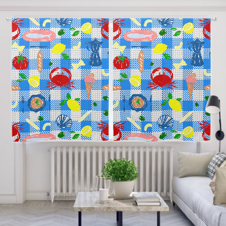 mediterranean seaside picnic seafood crab gingham blackout curtains
