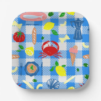 mediterranean seaside picnic seafood crab gingham paper plates