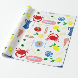 mediterranean seaside picnic seafood crab wrapping paper