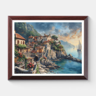 Mediterranean Seaside Village Poster Award Plaque