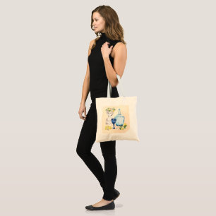Mediterranean set lemons and blue glass tote bag