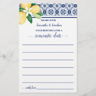 Mediterranean Share a Date Idea Shower Game Card Flyer