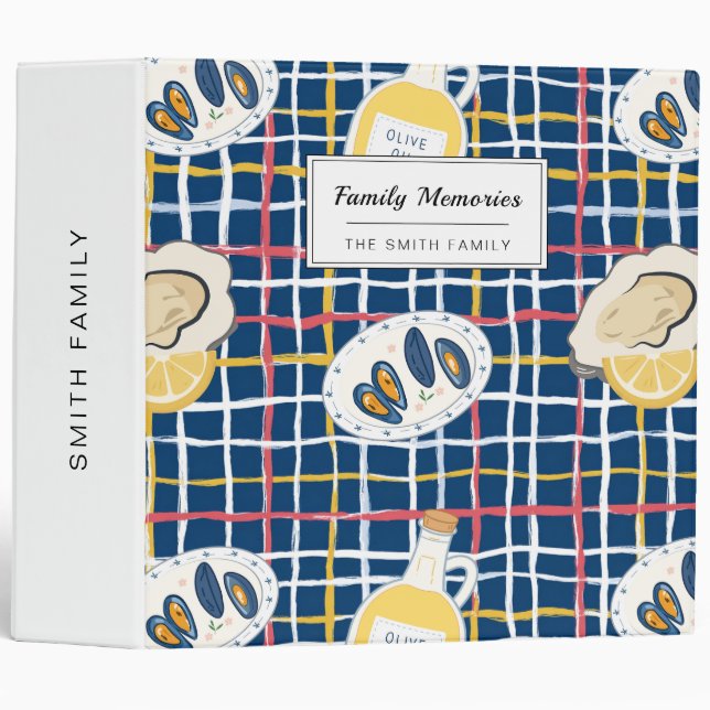 Mediterranean Shellfish and Olive Oil Pattern 3 Ring Binder (Front/Spine)