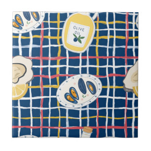 Mediterranean Shellfish and Olive Oil Pattern Ceramic Tile