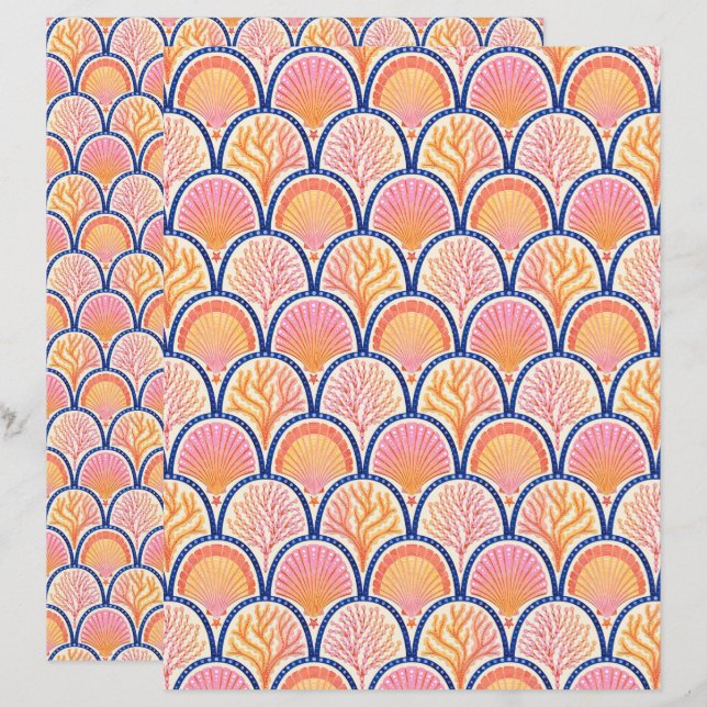 Mediterranean Shells and Seagrass Scrapbook Paper (Front/Back)