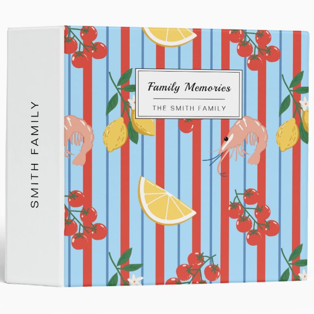 Mediterranean Shrimp and Citrus Pattern 3 Ring Binder (Front/Spine)