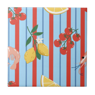 Mediterranean Shrimp and Citrus Pattern Ceramic Tile