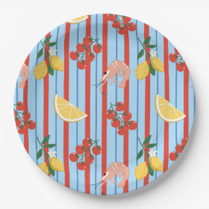 Mediterranean Shrimp and Citrus Pattern Paper Plates