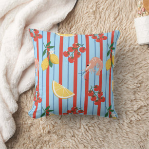 Mediterranean Shrimp and Citrus Pattern Throw Pillow
