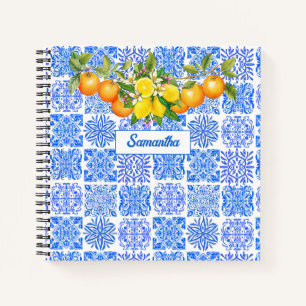 Mediterranean Sicilian Blue Yellow Citrus Azulejo Notebook