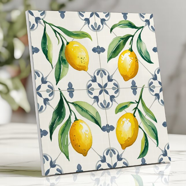 Mediterranean Sicilian Lemon Watercolor Ceramic Tile (Creator Uploaded)