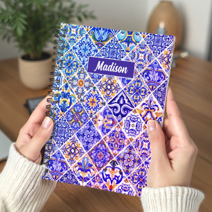 Mediterranean Sicilian Talavera Purple Blue Tiles Notebook