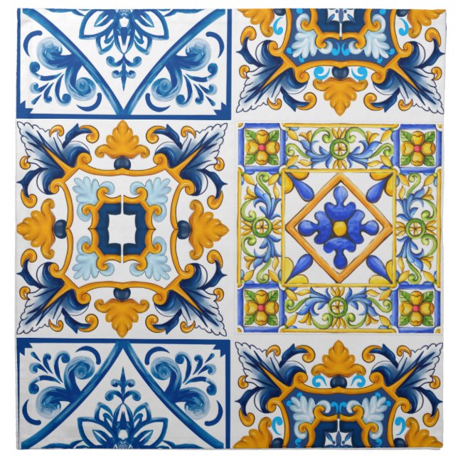 Mediterranean,Sicilian tiles,lemons     Cloth Napkin (Front)