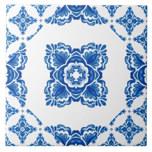 Mediterranean Spanish blue white delft Ceramic Tile