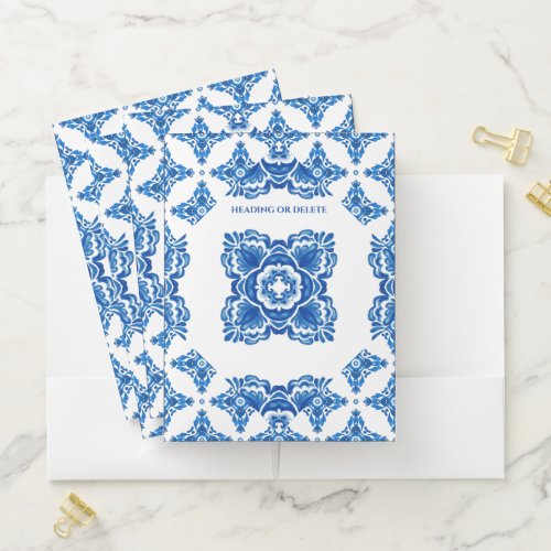 Mediterranean Spanish blue white tiles ceramic Pocket Folder