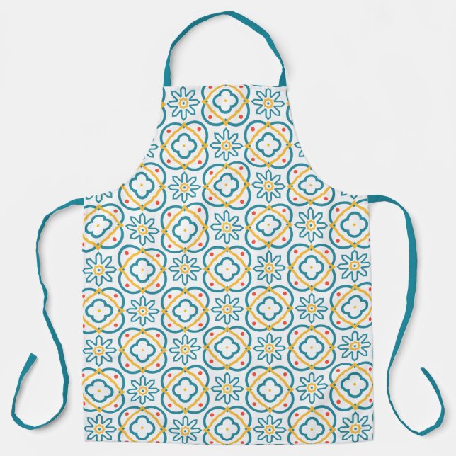 Mediterranean Spanish Tile Pattern Blue and Yellow Apron (Front)
