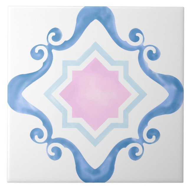 Mediterranean Star Pink & Blues Ceramic Tile (Front)