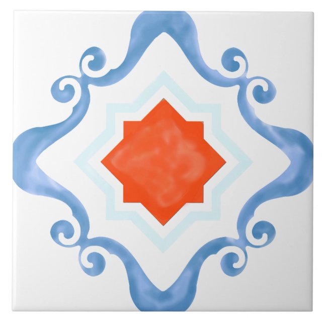 Mediterranean Star Red & Blue Ceramic Tile (Front)