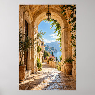 Mediterranean Stone Archway and Sea View Wall Art